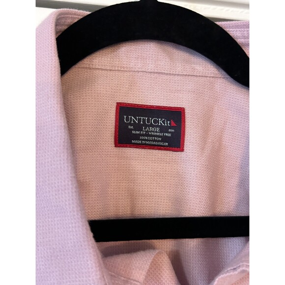 Untuckit Pink Pin Slim Fit Veneto WF L Button Up Shirt - Picture 3 of 4